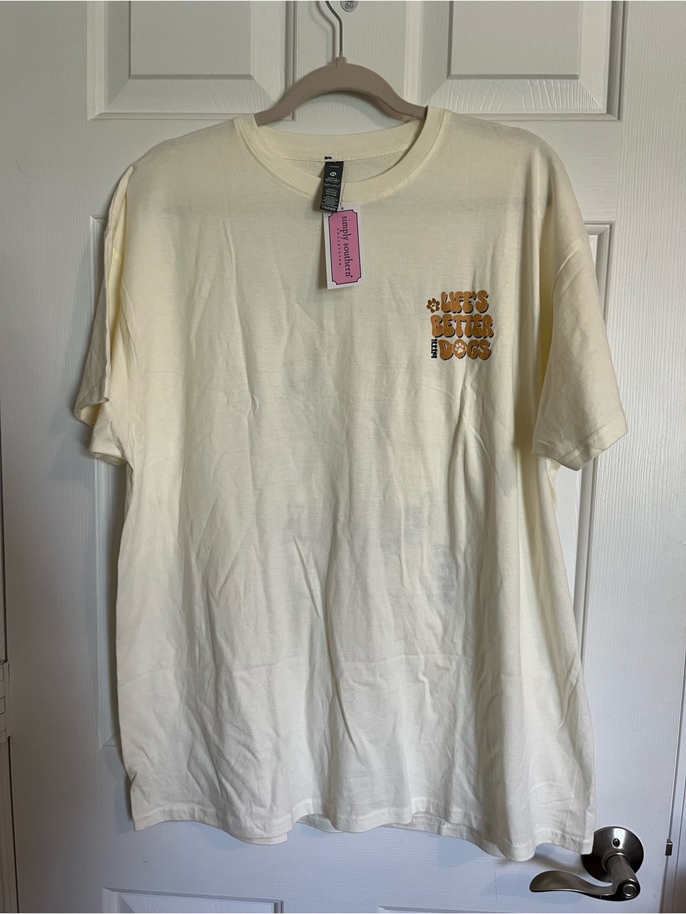Women’s Simply Southern Tee Life's Better With Dogs Graphic Tee - Cream XL NWT